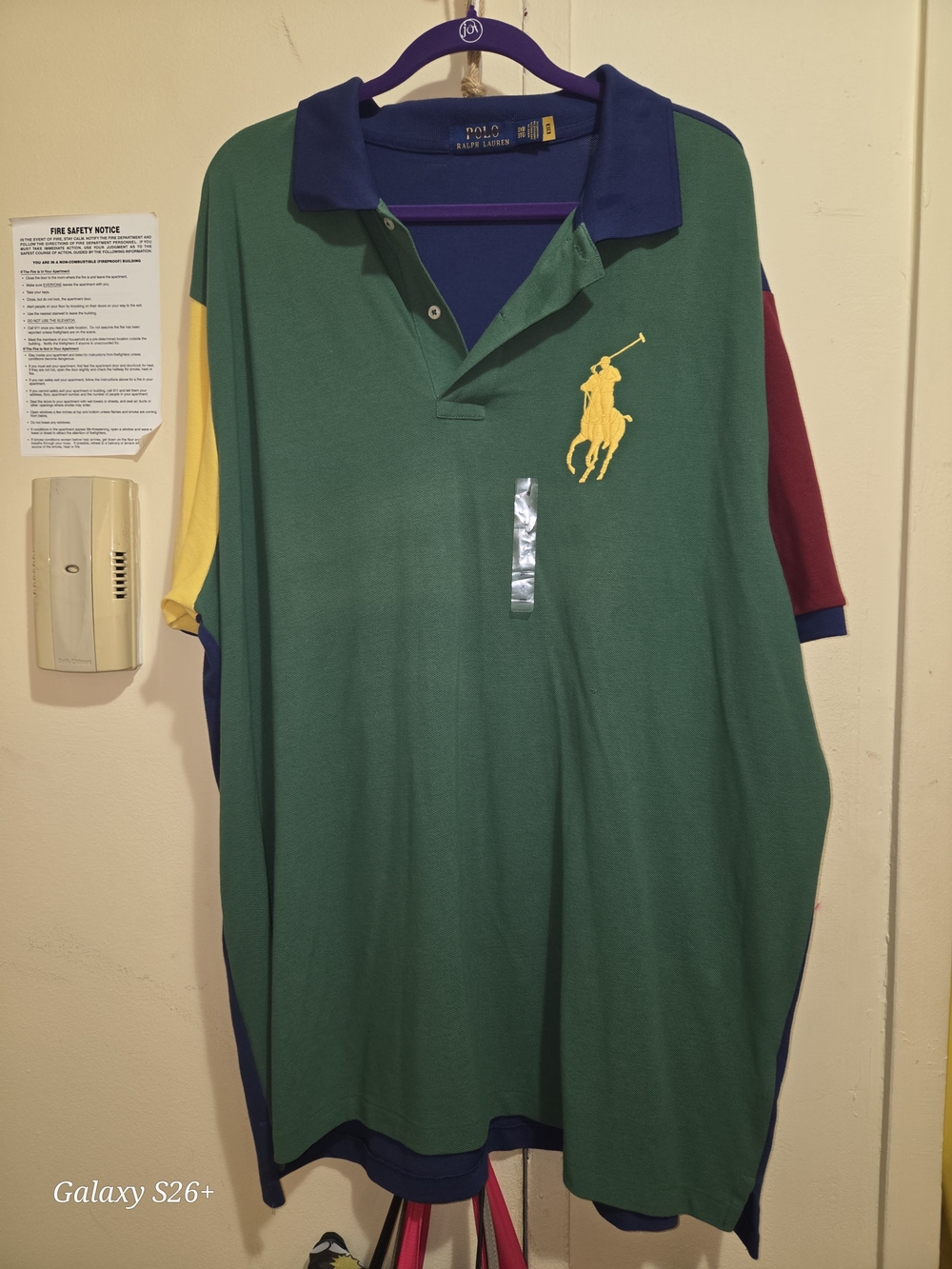 Ralph Lauren Green Polo with Yellow Pony and Navy Collar